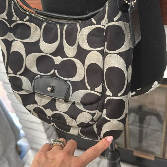 Coach Kristin Signature Logo Bag Black Gray Shoulder & Crossbody Sateen Leather - Picture 14 of 14